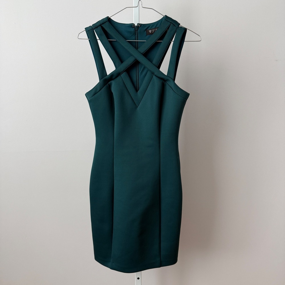 GUESS sz 2 Emerald Green Strappy Cutout Bodycon‎ Dress Scuba Party